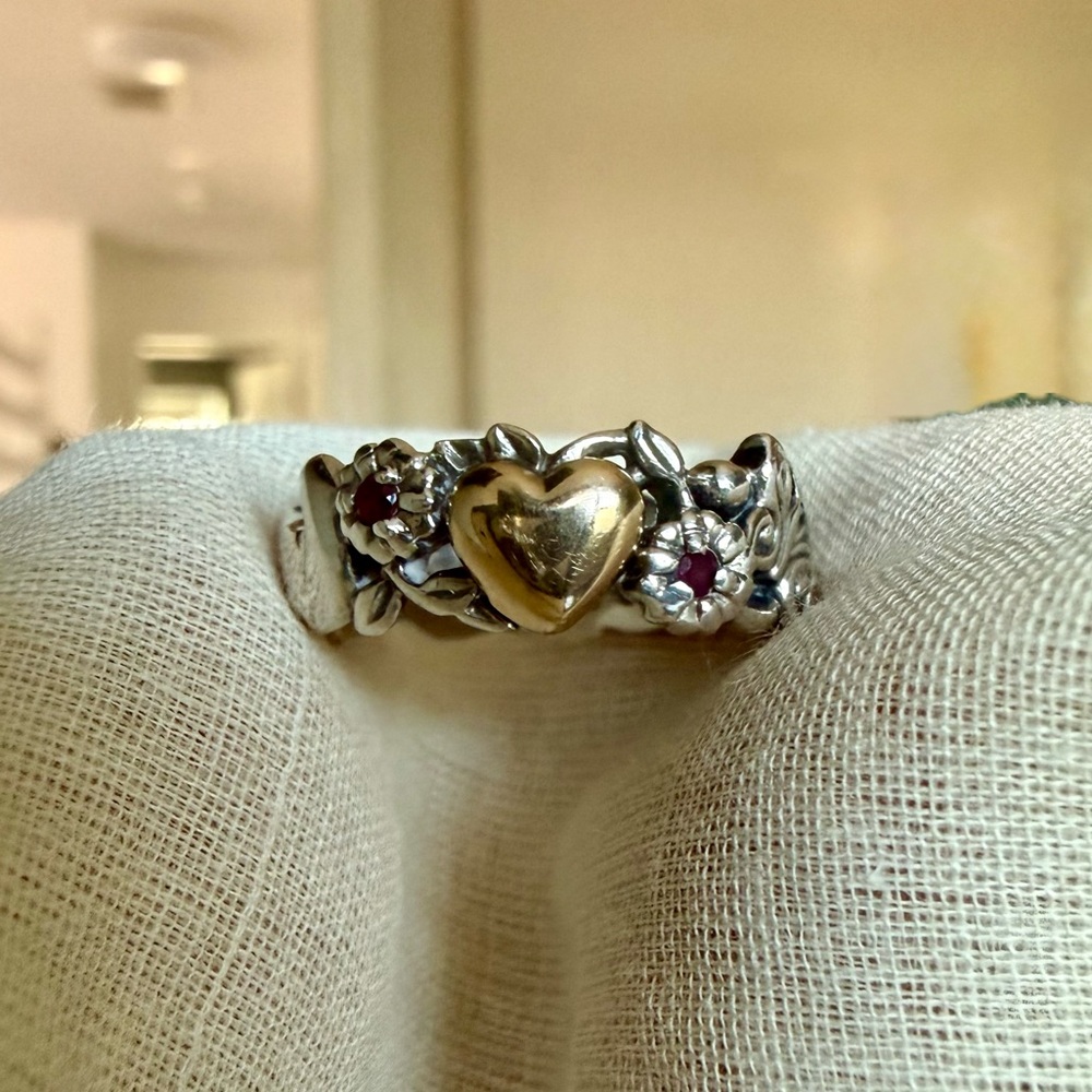 Artcarved brand vintage rare 14k, Ruby, SS and Gold Heart Ring size 6 - Picture 2 of 15
